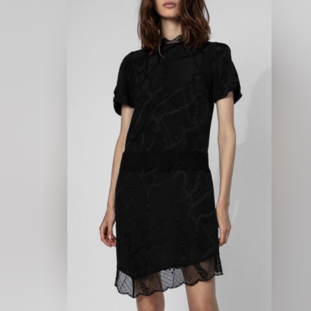 Zadig & Voltaire Xs Roberts Jac Chaines Silk Drop Waist Cold Shoulder Dress Nwt